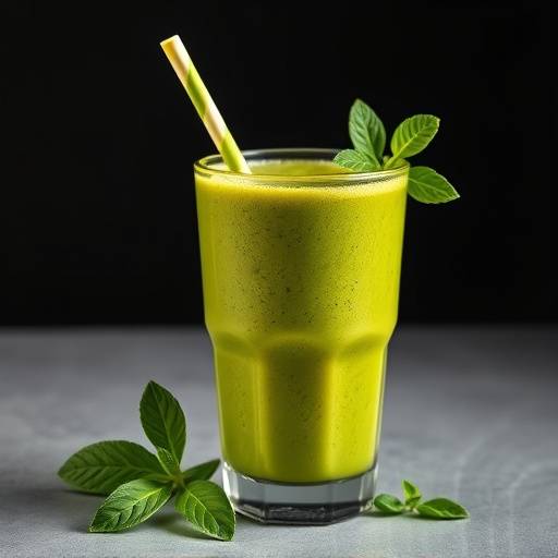 Image of a vibrant green smoothie with spinach, banana, and mango